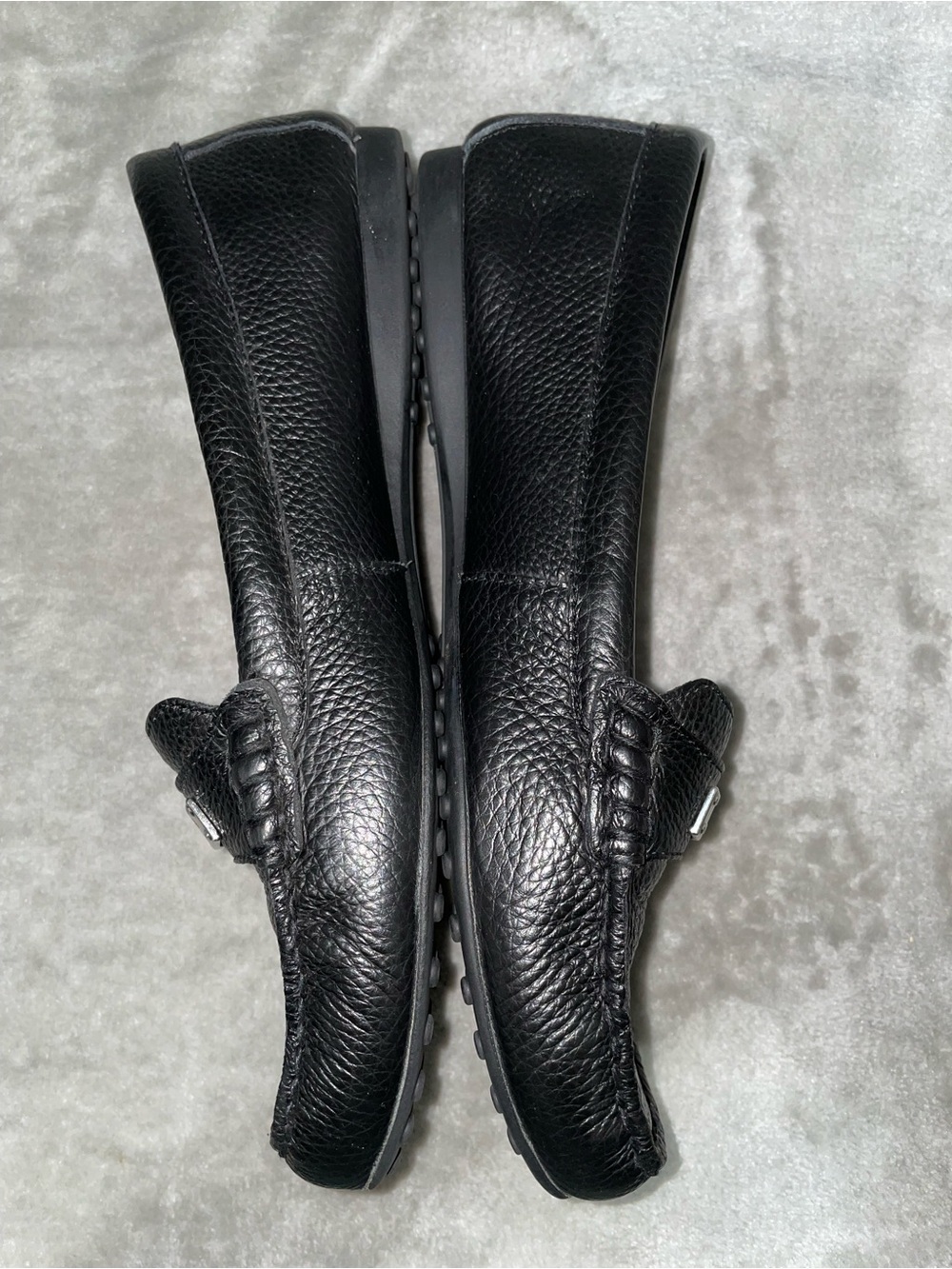 Coach Fredrica Black Pebbled Leather Loafers with Silver Logo Plate With Box Sz9 - Picture 4 of 12